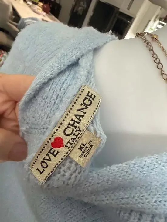 Love Change Italy Blue Sheep Embroidered Knit V-Neck Cardigan Sweater - Picture 4 of 4